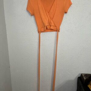 Windsor Orange Crop Wrap Blouse with Tie Front